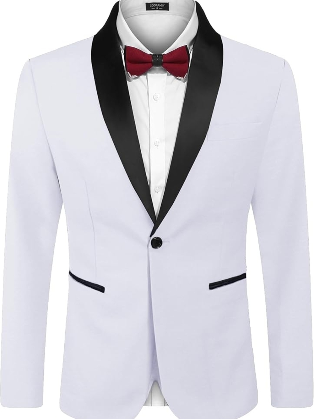 Men's White Tuxedo Blazer with Black Satin Shawl Lapel